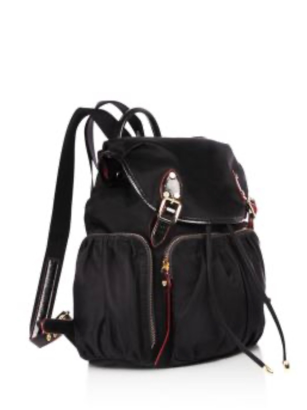 MZ Wallace Black Drawstring Backpack with Buckle Flap